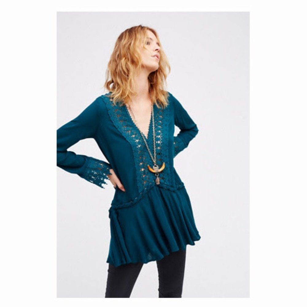 Free People "In the Shadows" Tunic in Emerald, small NWOT